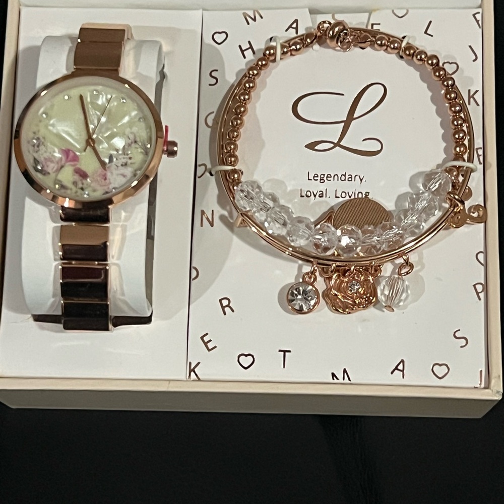 Alexis Bendel Elegant Rose Gold Watch and Bracelet Set